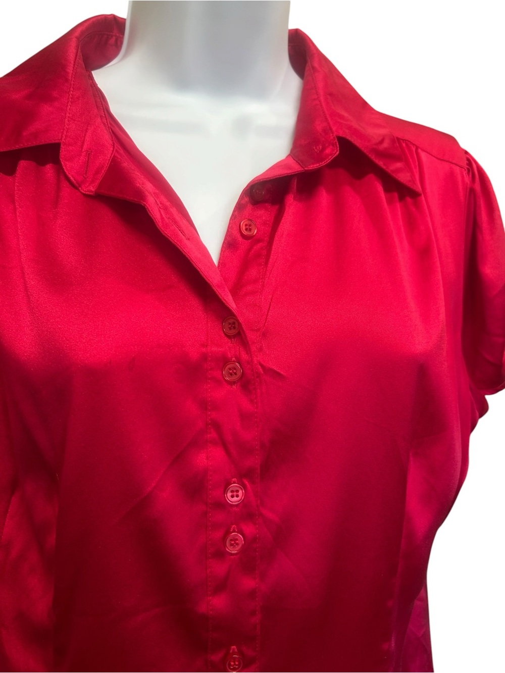 LE CHATEAU Red Satin Short Sleeve Blouse Silk Blend XL - Picture 4 of 7